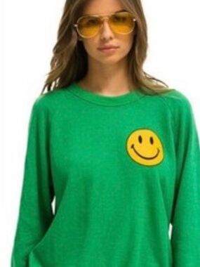 Aviator Nation Green Sweatshirt with Yellow Smiley Patch